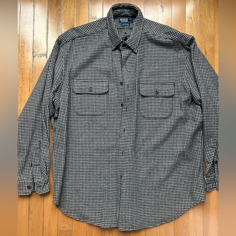 Polo by Ralph Lauren Benford 100% Cashmere Houndstooth Long Sleeve Shirt XL